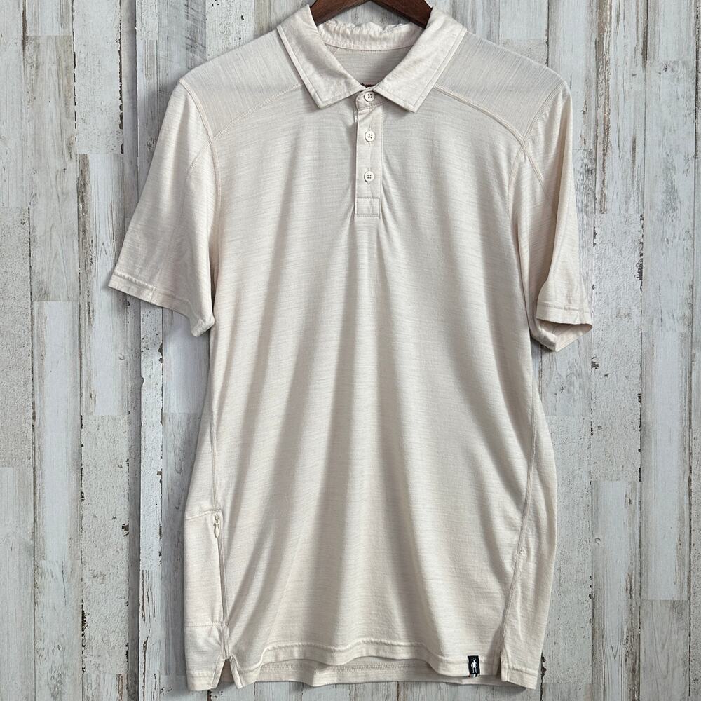 Smartwool Active 150 Polo Small Beige Merino Wool Blend Outdoors Travel Hike EUC